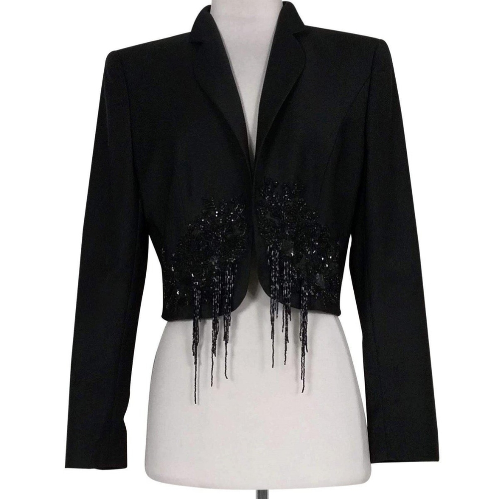 Escada - Black Cropped Beaded Jacket, US 12 GR 42, NWOT.
